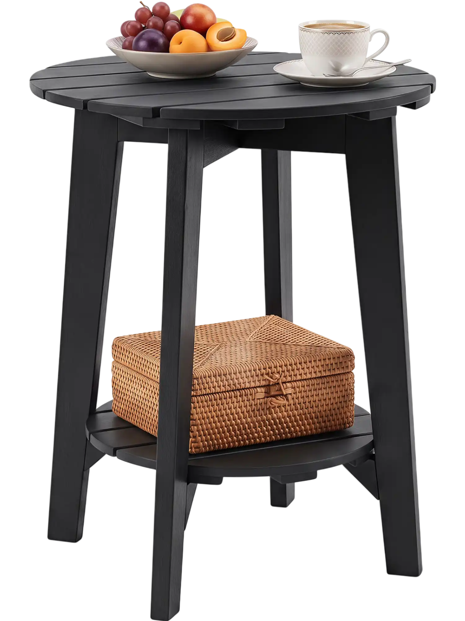 Costway 2-Tier Outdoor Eucalyptus Wood Side Table Slatted Top Storage Shelf 73399346 New