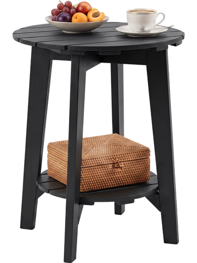 Costway 2-Tier Outdoor Eucalyptus Wood Side Table Slatted Top Storage Shelf 73399346 New