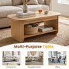 2-tier oval coffee table in natural wood with bottom storage shelf, perfect for living room or office use.