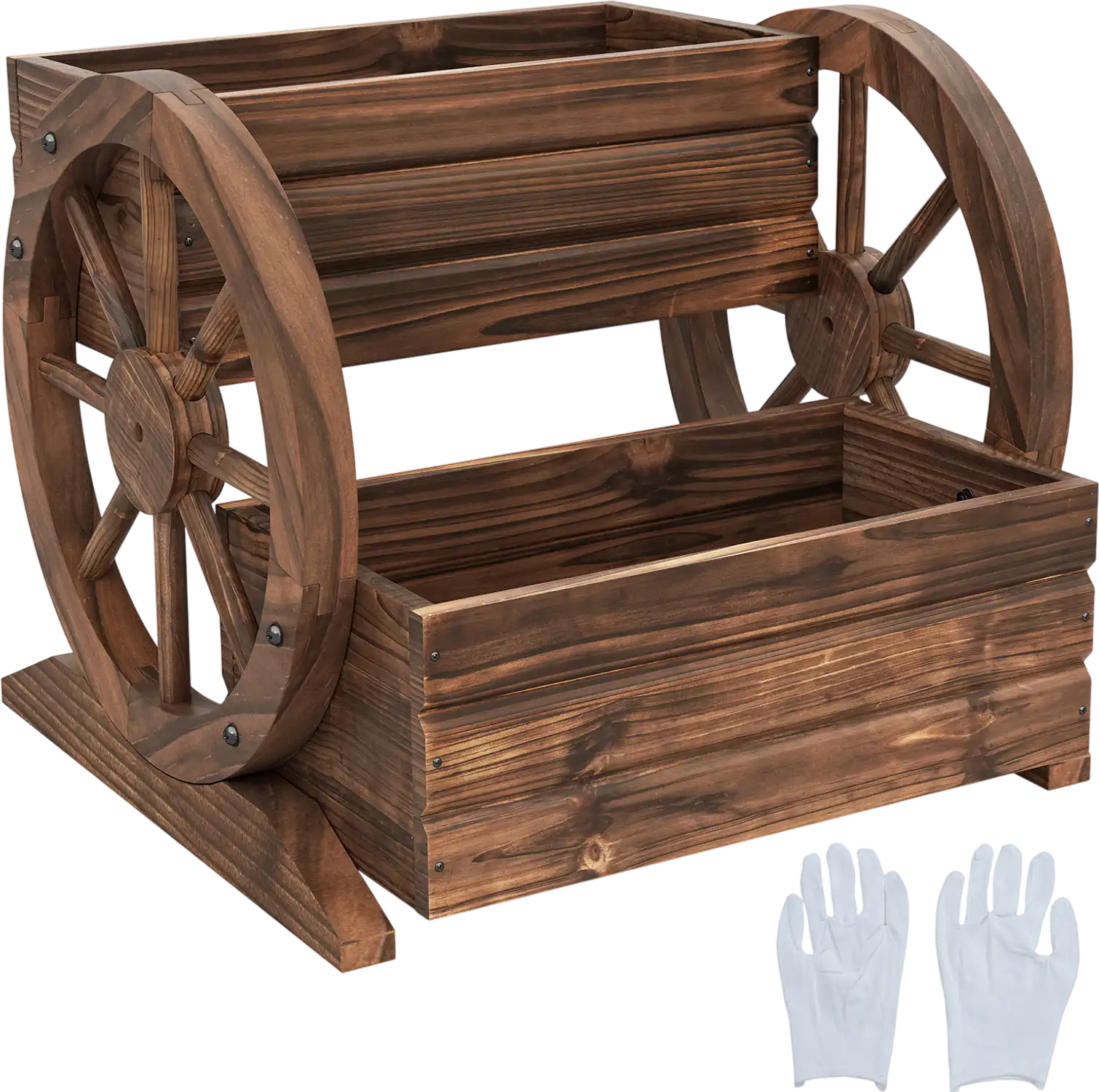 Costway 2-Tier Rustic Wood Wagon Raised Garden Bed w/ Wheels 24258594 New