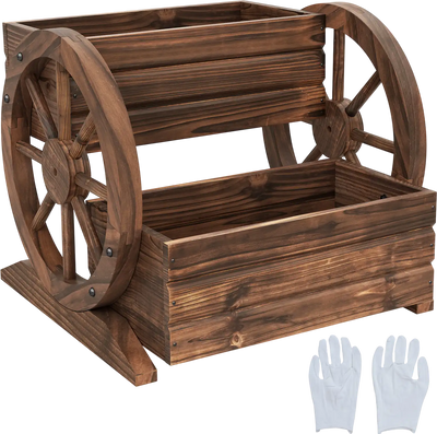 Costway 2-Tier Rustic Wood Wagon Raised Garden Bed w/ Wheels 24258594 New