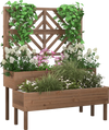 2-tier raised garden bed with trellis in brown, showcasing elegant wood grains and ample space for various plants to.