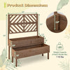 Dimensions of the 2-tier raised garden bed with trellis in brown, showcasing its spacious planters and sturdy design.