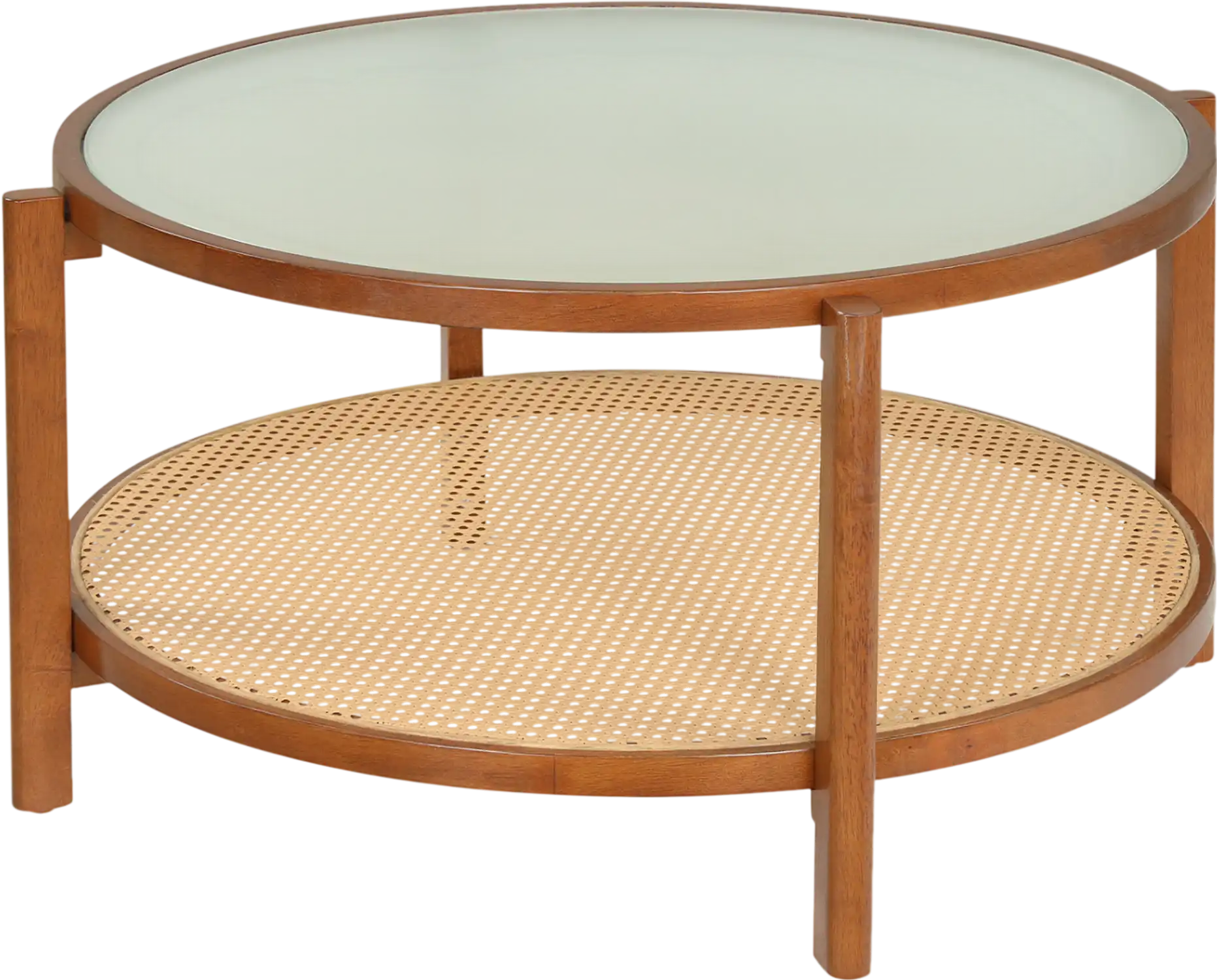 Costway 2-Tier Rattan Coffee Table Frosted Tempered Glass Wood Legs 89627428 New