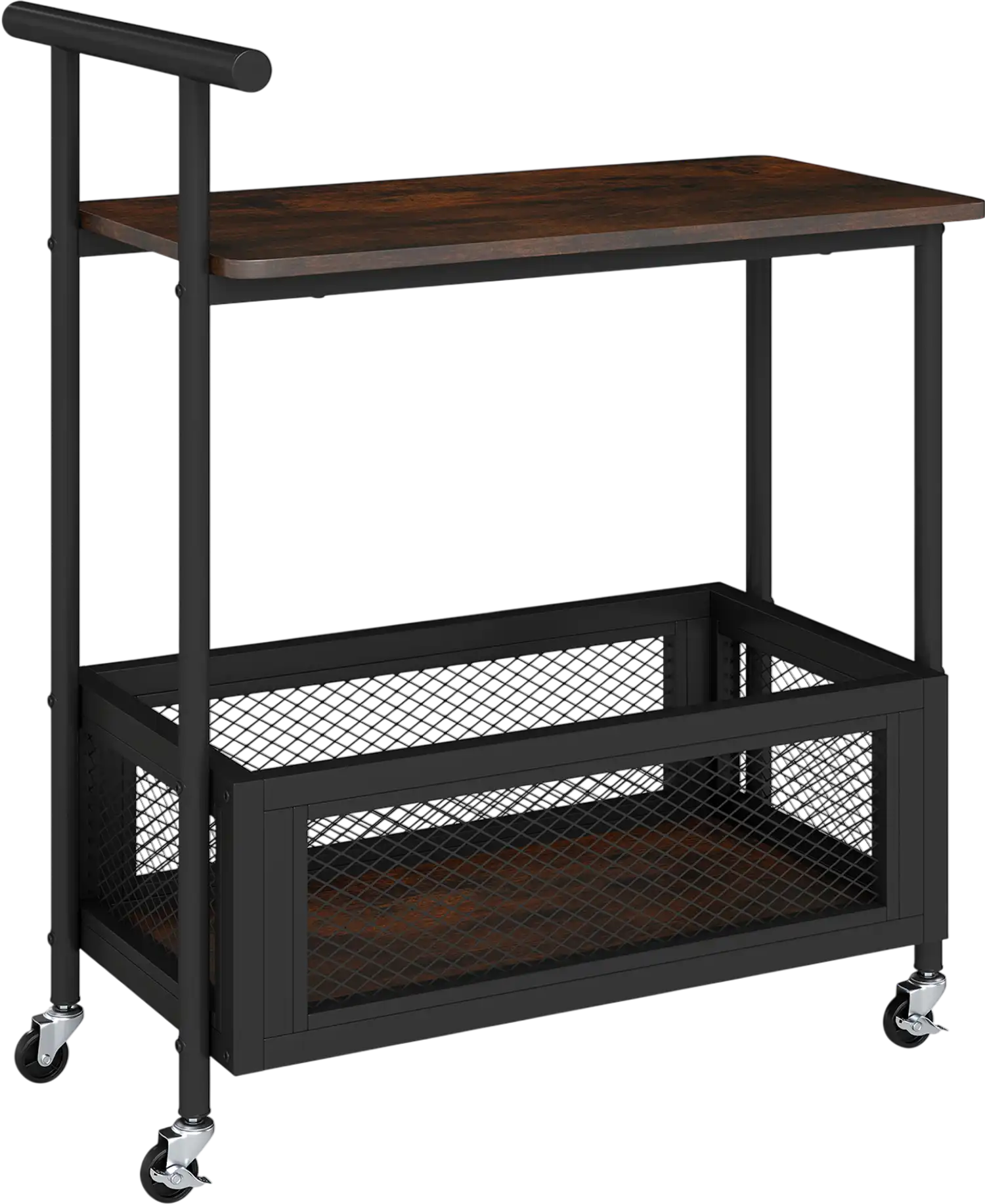 Costway 2-Tier Rolling End Table Handle Mesh Basket 24136100 New