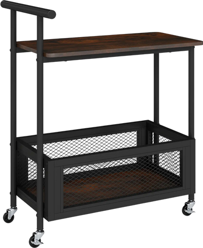 Costway 2-Tier Rolling End Table Handle Mesh Basket 24136100 New