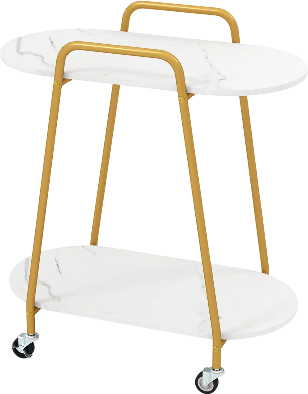 2-tier rolling end table with faux marble surfaces, featuring a convenient handle for effortless mobility in any space.
