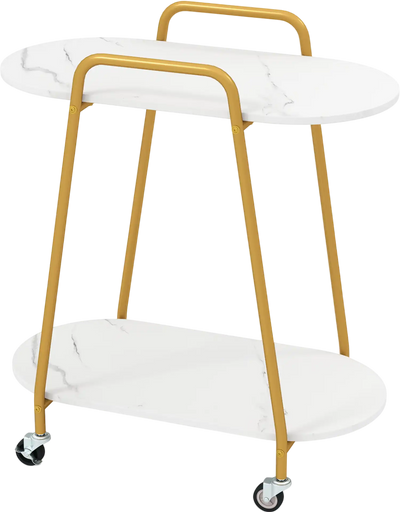 Costway 2-Tier Rolling End Table Faux Marble Small Spaces 44303247 New