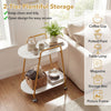 2-tier rolling end table with faux marble surfaces, featuring open design and wheels for easy mobility in small spaces.