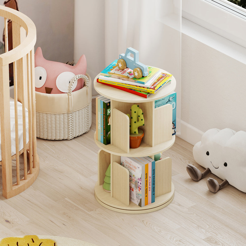 2-Tier Rotating Bookshelf with Dividers and Anti-falling Baffles-Natural - Gallery View 1 of 10