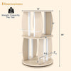 2-tier rotating bookshelf tower in oak with anti-fall rails, ideal for displaying books and decorations in small spaces.