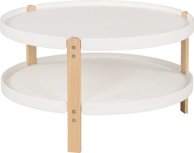 Costway 2-Tier Round Coffee Table w/ Open Storage Shelf Beech Wood Legs 51102262 New