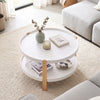 2-Tier Round Coffee Table with Open Storage Shelf and Solid Beech Wood Legs for Living Room-White - Gallery View 1 of 9