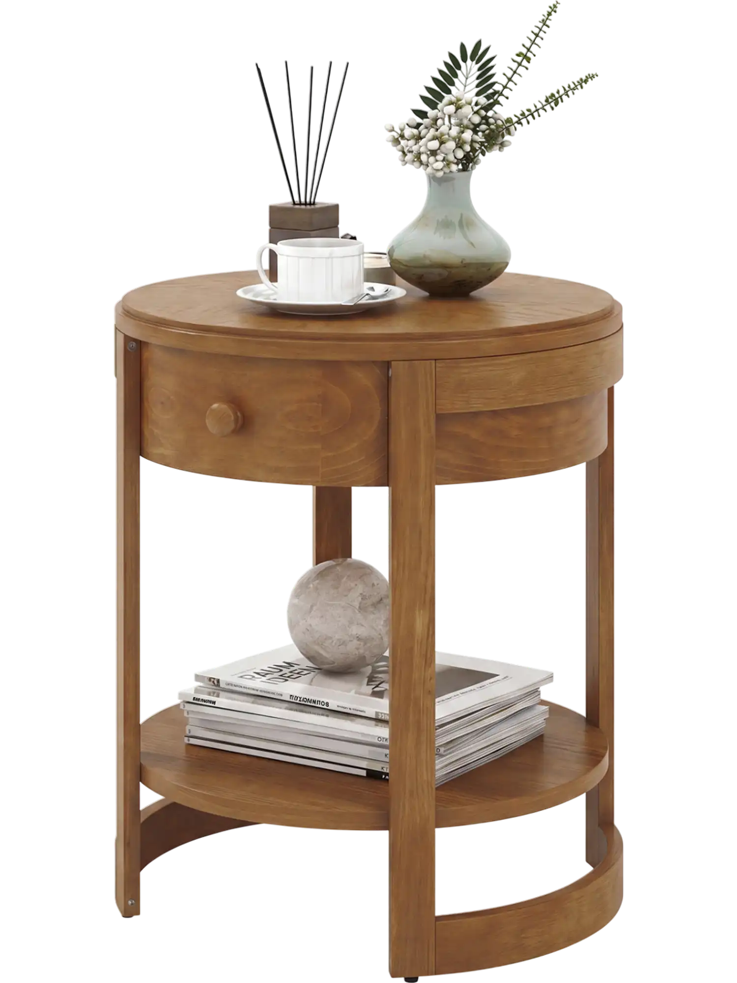 Costway 2-Tier Round Mid Century Modern End Table Nightstand Set of 2 22112690 New