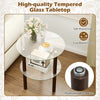 2-tier round end table featuring a clear tempered glass top and solid rubber wood legs for stylish and stable storage.