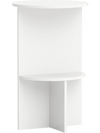 Round white 2-tier side table with storage shelf, featuring a modern design and easy-to-clean surface for versatile use.