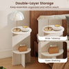 2-tier round side table in white with open shelving and wide tabletop, perfect for small spaces and easy organization.