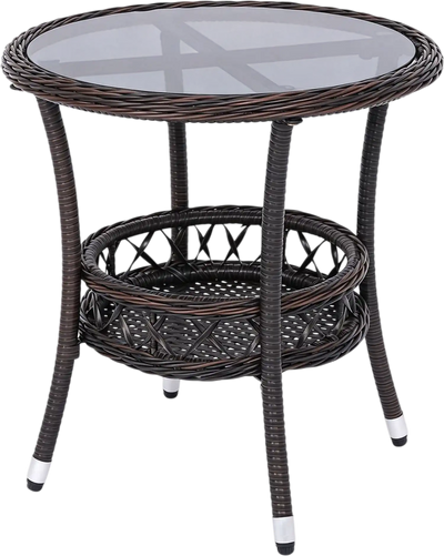 Costway 2-Tier Patio Coffee Table Tempered Glass Top Storage Shelf 37119858 New