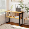 2-tier solid teak wood bathroom shelf with towel rack, featuring natural wood grain and sleek design for versatile use.