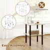 2-tier square end table with a clear tempered glass top and brown rubber wood legs, designed for easy assembly without tools.