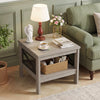 2-Tier Square Side Table with Storage Shelf and X-Frame for Bedroom Living Room-Oak - Gallery View 1 of 9