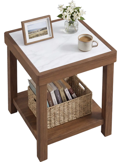 Costway 2-Tier Square Faux Marble Side Table 89362627 New
