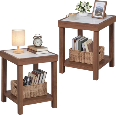 Costway 2-Tier Square Faux Marble Side Table Set of 2 41674987 New