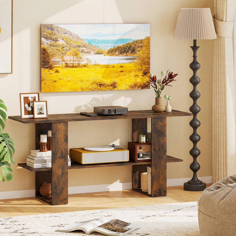 2-Tier TV Stand with Storage for TVs up to 55 Inch Console Table with Open Shelf-Rustic Brown - Gallery View 1 of 10