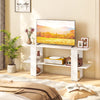 2-tier white TV stand with open shelf, designed for TVs up to 55 inches, perfect for stylish storage in any room.