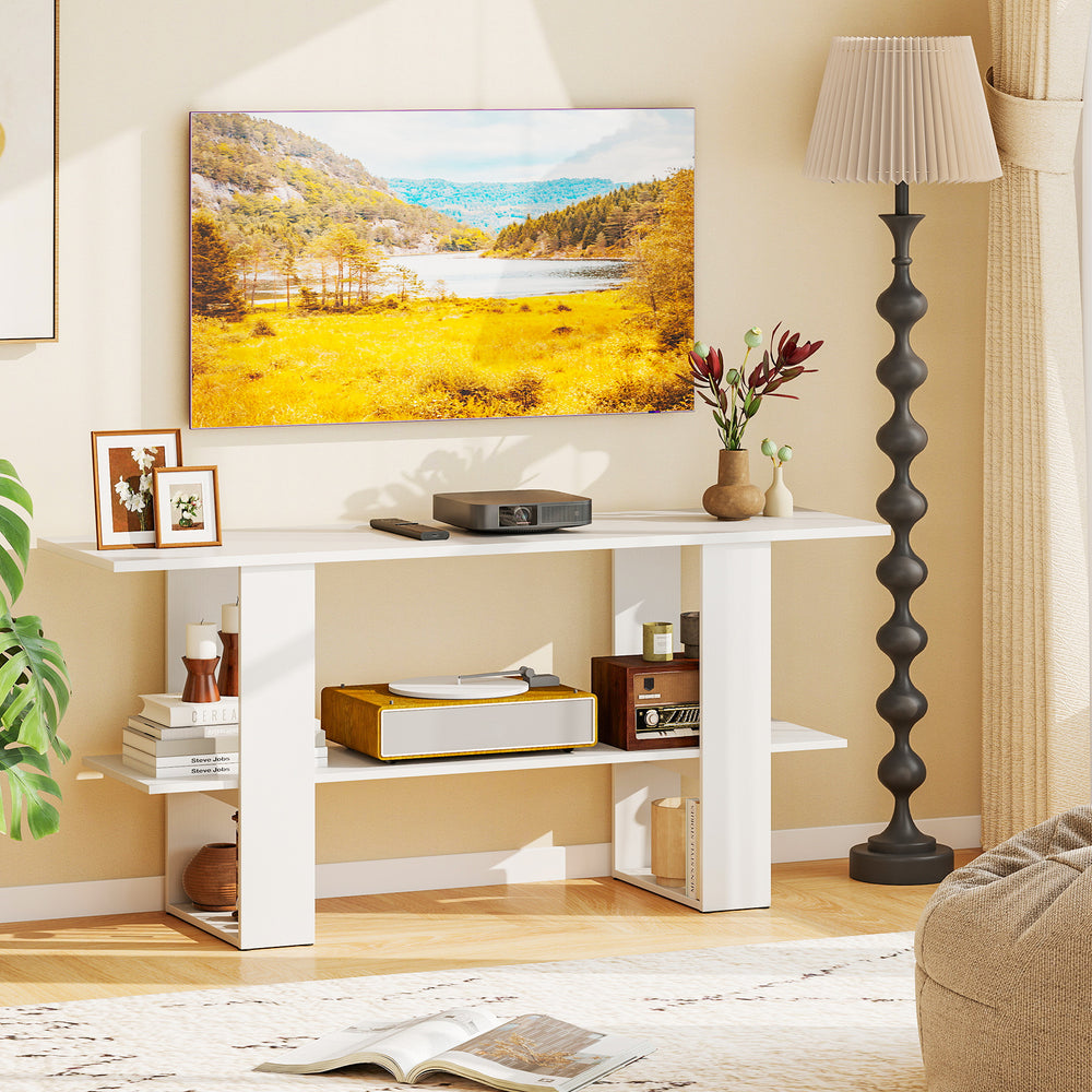 2-Tier TV Stand with Storage for TVs up to 55 Inch Console Table with Open Shelf-White - Gallery View 1 of 10