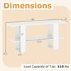 Dimensions of the 2-Tier TV stand with open shelf, designed for TVs up to 55 inches, in white finish.