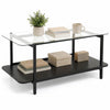 2-tier tempered glass coffee table in black with storage shelf, ideal for organizing essentials in modern living spaces.
