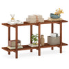 Low horizontal 2-tier walnut wood bookshelf with solid rubberwood legs, perfect for displaying books and decor in any.