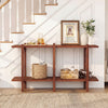 Walnut 2-tier wood bookshelf with solid rubberwood legs, perfect for displaying items in living room or office.