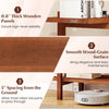 Close-up of the 2-tier rubberwood bookshelf showcasing the smooth wood-grain surface and 5" clearance for robot vacuums.
