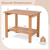 2-tier wood patio end table with slatted tabletop and storage shelf, made of natural eucalyptus for indoor and outdoor use.