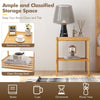 Bamboo nightstand set featuring two tiers, ample storage, and a waterproof surface, perfect for living room or bedroom.