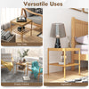Bamboo nightstand set featuring two tiers, waterproof surface, and versatile use as a side table or display cabinet.