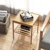 Bamboo nightstand with open shelves, waterproof surface, and compact design for living room or bedroom use.