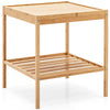 Bamboo nightstand with open shelves, waterproof surface, and 110lbs capacity, perfect for small spaces and versatile.