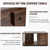 Rustic brown 2-tier coffee table with anti-scratch foot pads and stabilized structure, perfect for living room use.