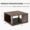 Square coffee table in rustic brown with 2 tiers, sturdy E0 grade board, and non-slip foot pads for versatile use.