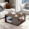 Square coffee table in rustic brown with 2 tiers for storage, featuring non-slip foot pads for stability in any room.