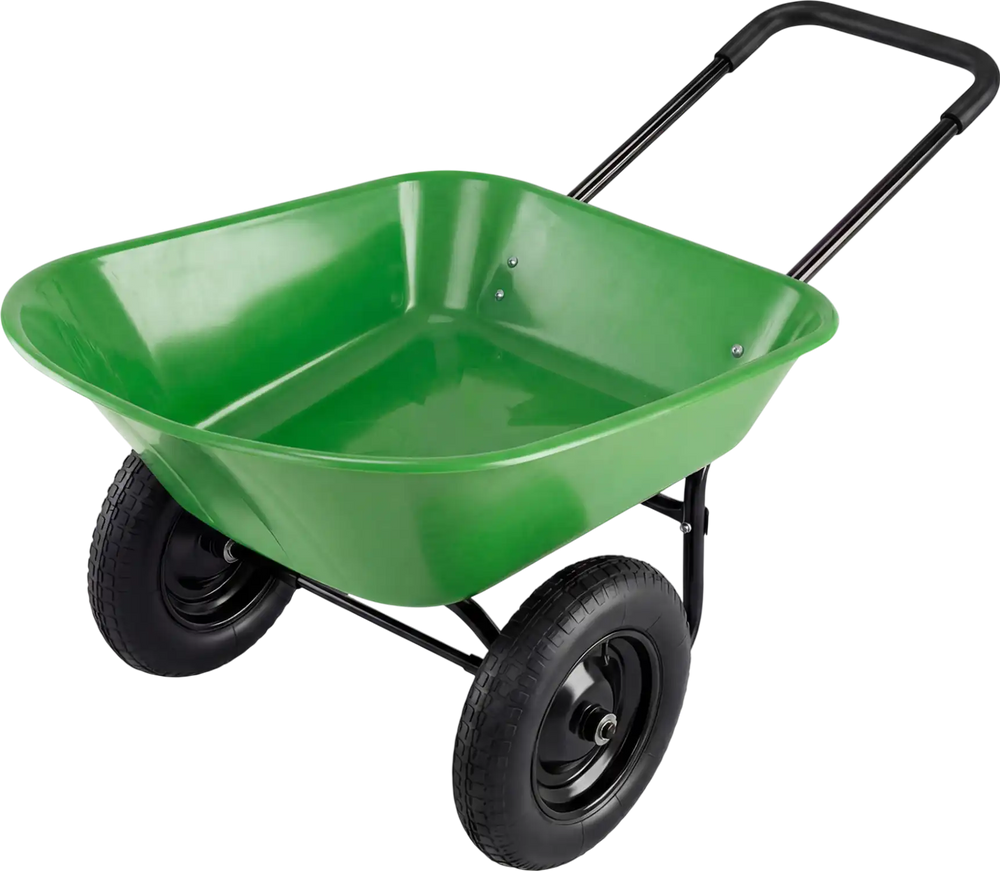 Heavy-duty light green garden cart with a steel frame, 330 lbs capacity, and 13-inch pneumatic tires for easy movement.