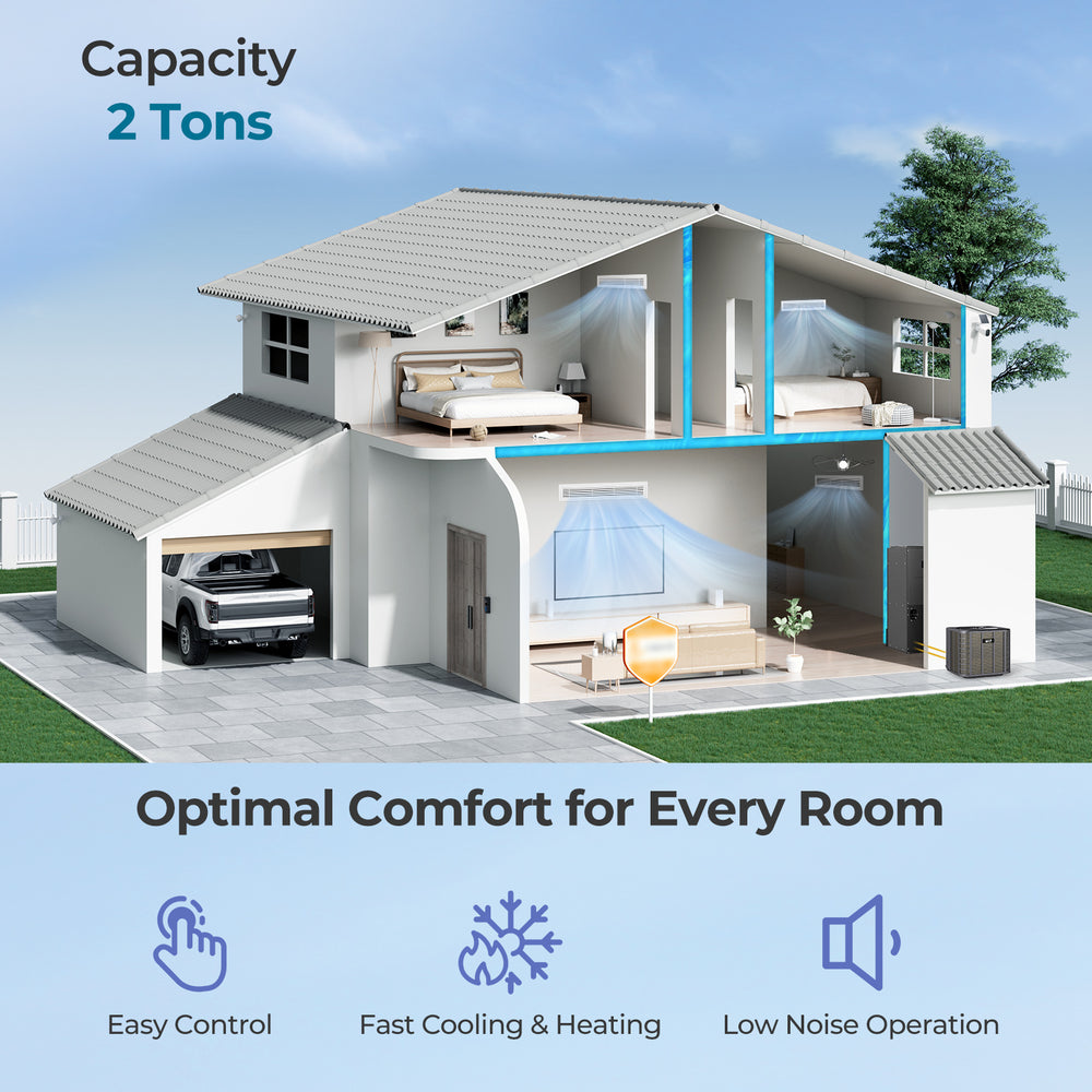 2 Ton 18 SEER2 high-performance heat pump system for optimal comfort in residential and commercial spaces, operates.