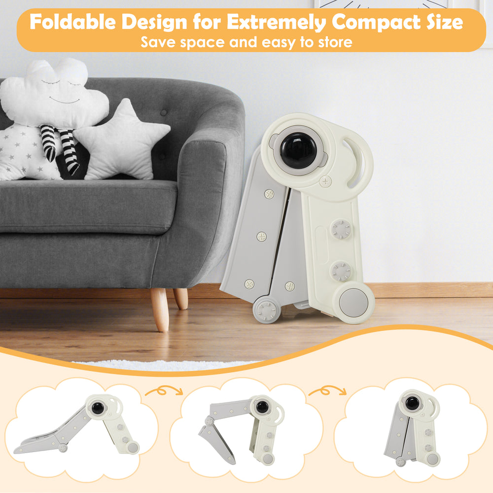 Foldable 2 in 1 baby slide and climber in gray, designed for toddlers with safety features for secure play.