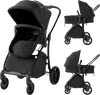 2-in-1 baby stroller in black with bassinet mode, adjustable canopy, and reversible seat for versatile use.