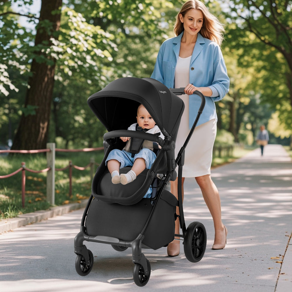 2-in-1 Baby Stroller with Bassinet Mode and Reversible Seat-Black - Gallery View 1 of 11