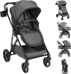 2 in 1 baby stroller in gray with bassinet mode, adjustable canopy, and all-terrain wheels for smooth rides.