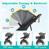 Adjustable backrest and canopy of the 2 in 1 baby stroller in gray, designed for comfort and customized shade.